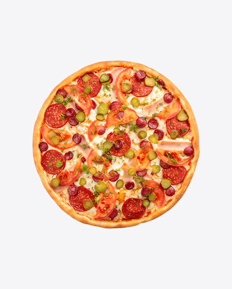 Pizza w/ Salami, Tomatoes & Pickles