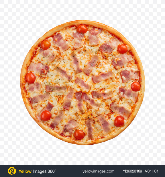 Download Pizza w/ Bacon & Tomatoes Transparent PNG on YELLOW Images