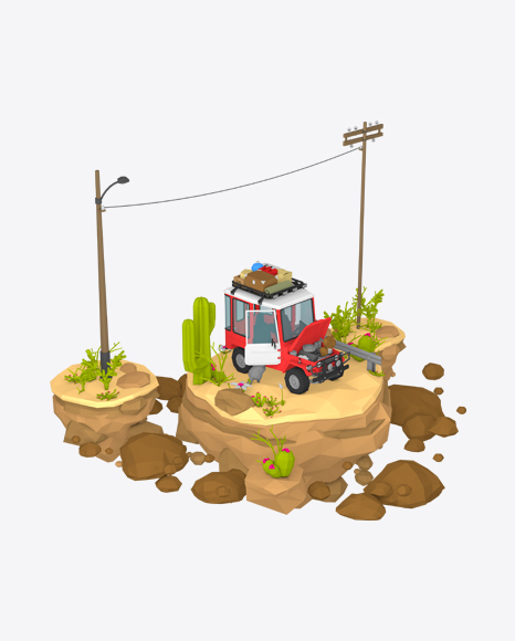 Low Poly Desert Scene PNG