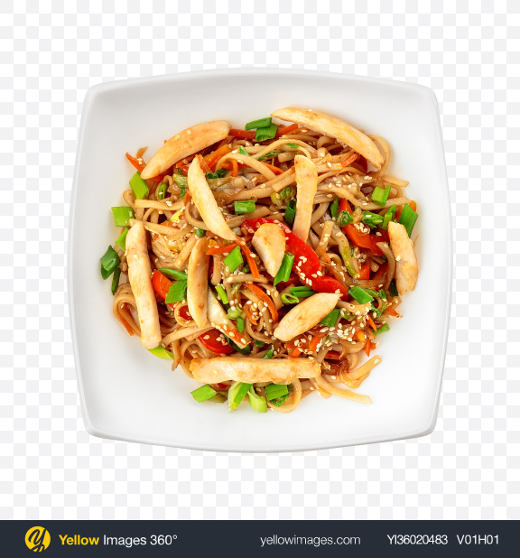 Download Udon Noodles w/ Chicken & Vegetables Transparent PNG on YELLOW Images