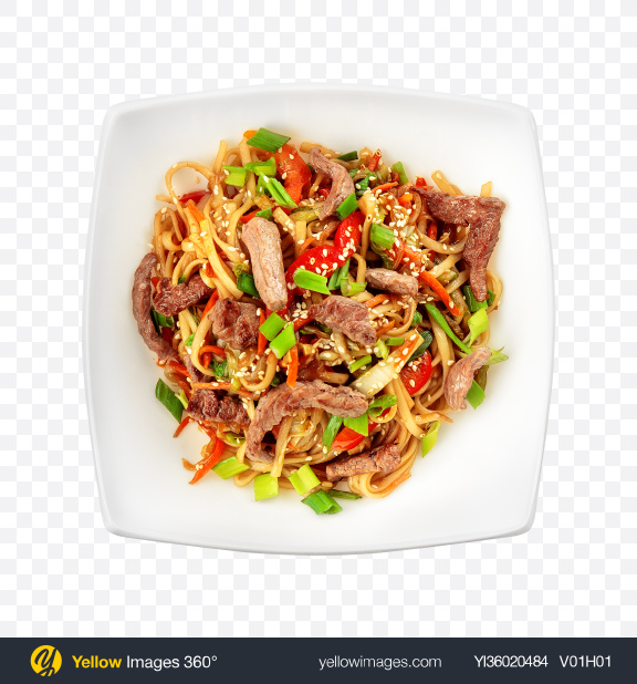 Download Udon Noodles w/ Meat & Vegetables Transparent PNG on YELLOW Images