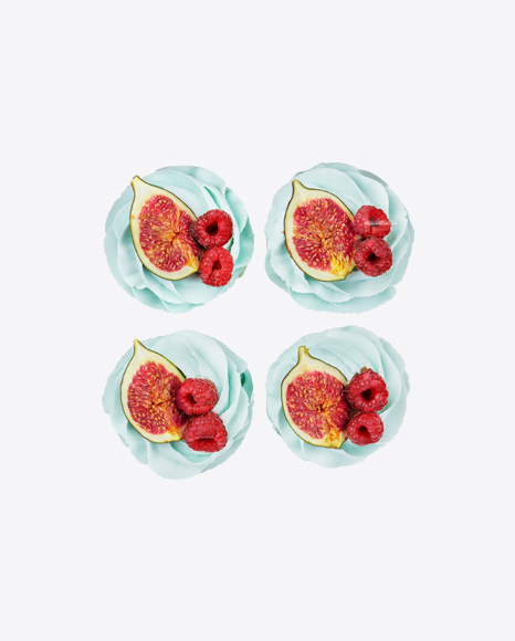 Cupcakes w/ Blue Whipped Cream, Fig Fruit Slice & Raspberries