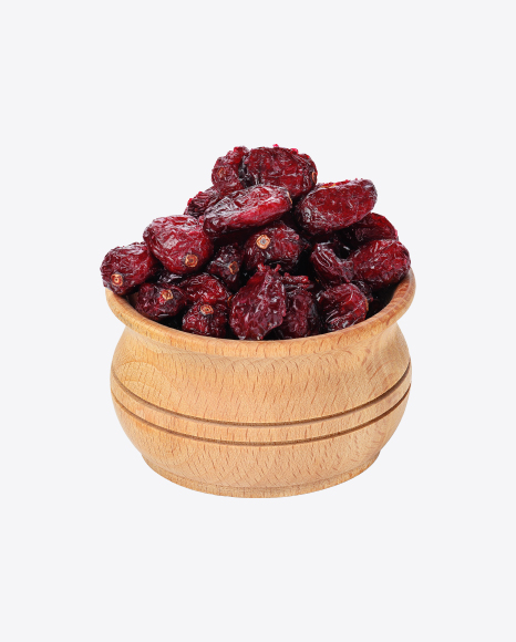 Dried Cranberry Pile in Wooden Bowl PNG
