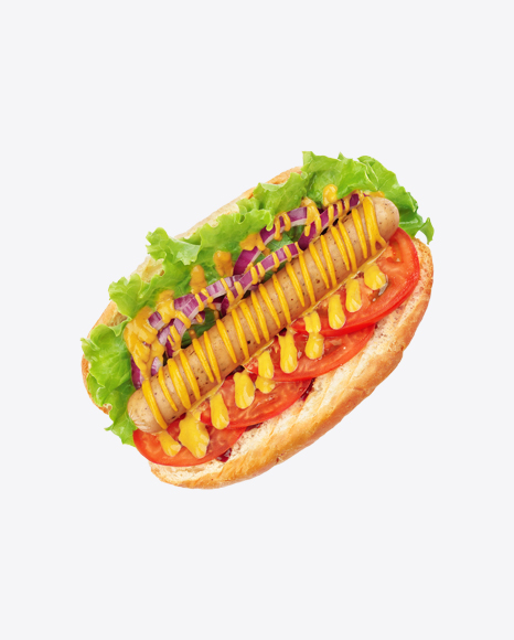 Hot Dog w/ Mustard & Vegetables PNG