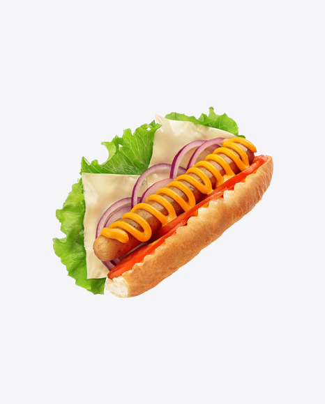 Hot Dog w/ Mustard, Vegetables & Cheese PNG