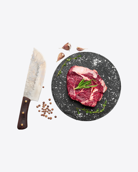 Raw Meat Slice w/ Knife & Spices PNG