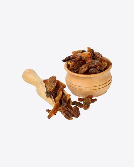Raisins in Wooden Scoop & Bowl PNG