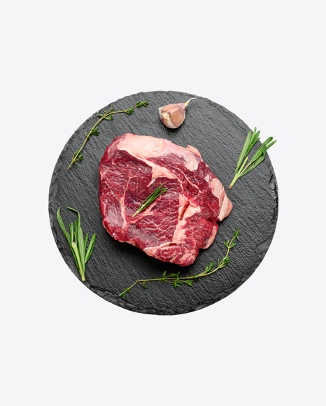 Raw Meat Slice w/ Greens & Garlic Clove PNG