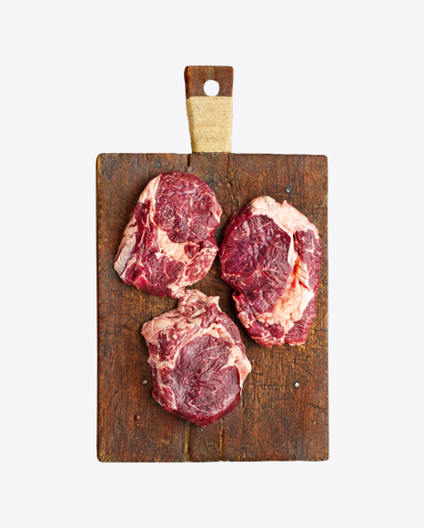 Raw Beef Slices on Wooden Board PNG