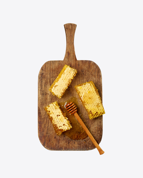 Honey Combs on Wooden Board PNG