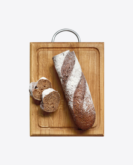 Sliced Rye Bread on Wooden Board PNG