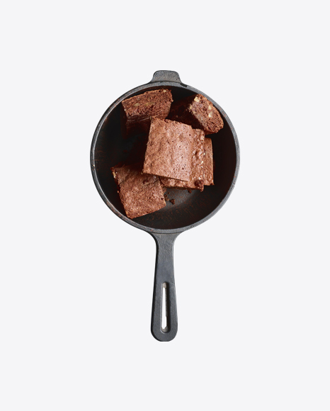 Chocolate Brownie Pieces in Iron Pan PNG