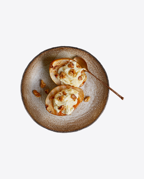 Baked Pear w/ Cream & Nuts