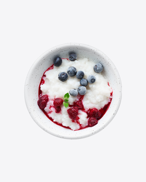 Rice Porridge w/ Frozen Blueberries & Raspberry Jam