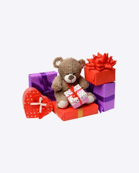 Gift Boxes Set w/ Toy Bear PNG