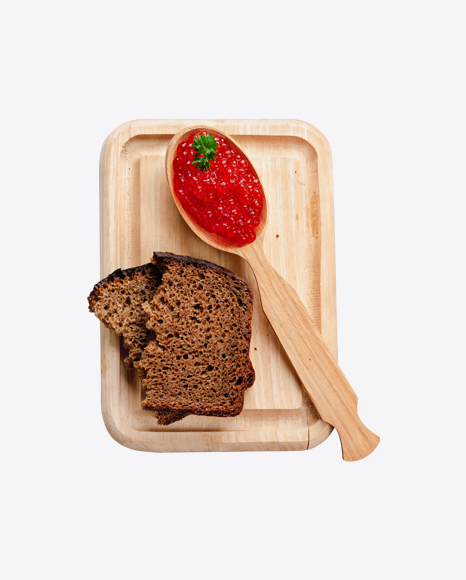 Red Caviar in Wooden Spoon w/ Bread Slices PNG