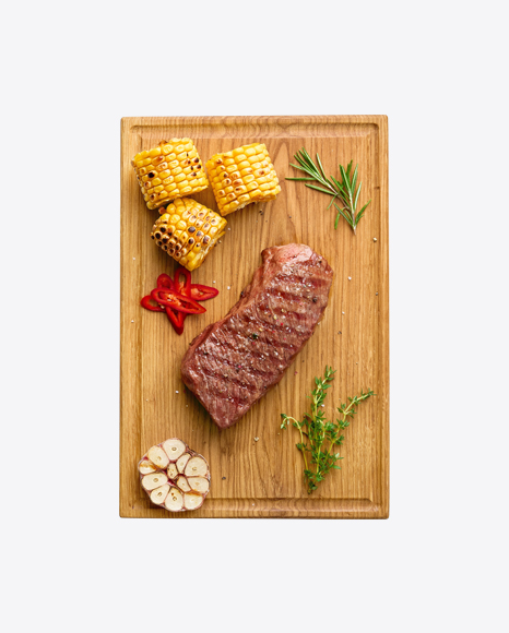 Roasted Meat on Wooden Board w/ Vegetables