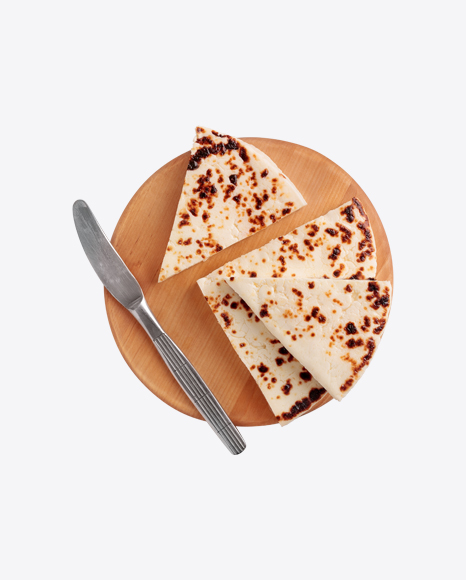 Finnish Squeaky Cheese Slices on Wooden Board PNG