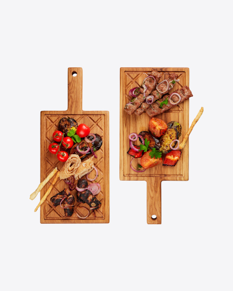 BBQ Meat & Vegetables Set on Wooden Boards