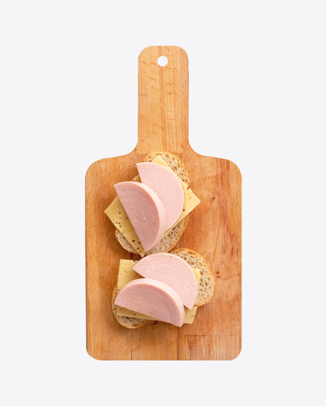 Sandwiches w/ Cheese & Ham on Wooden Board