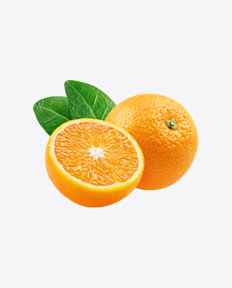 Orange with Half and Leaves PNG