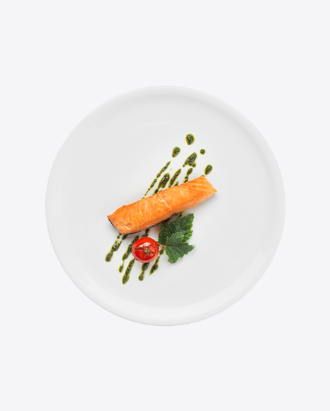 Baked Salmon Slice w/ Pesto Sauce