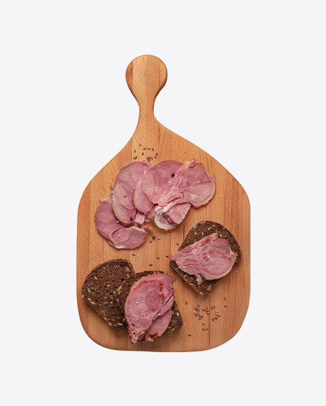 Bread & Meat Slices on Wooden Board