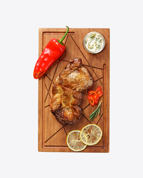 Roasted Meat Piece on Wooden Board