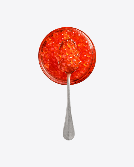 Opened Jar w/ Red Caviar & Spoon