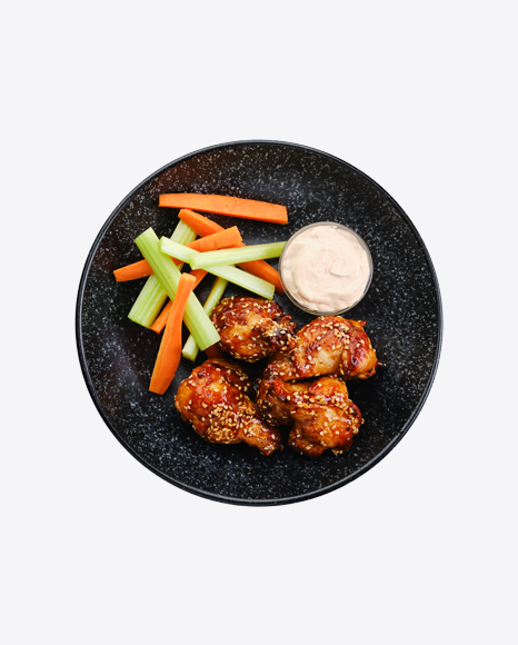 Fried Chicken Legs w/ Teriyaki Sauce, Celery & Carrot Slices