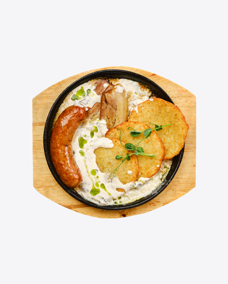 Potato Fritters w/ Fried Sausage & Pork Belly