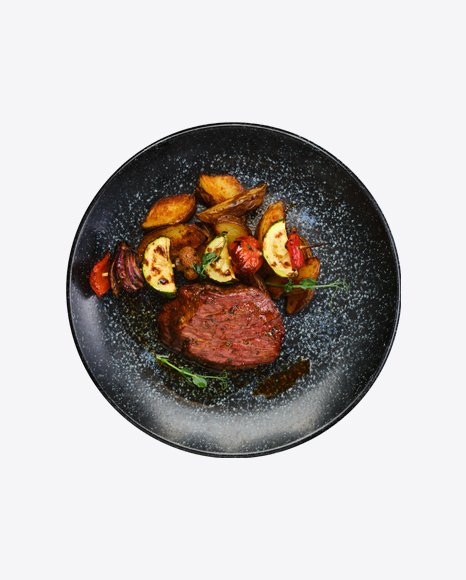 Beef Steak w/ Potato Wedges & Grilled Vegetables