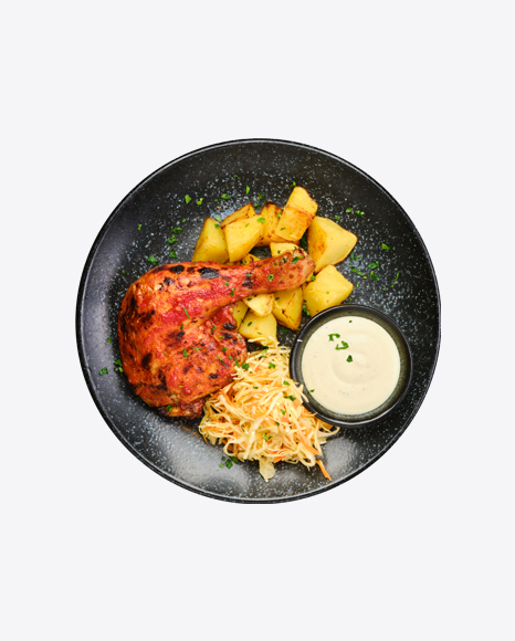 Roasted Chicken w/ Potato Wedges & Pickled Cabbage