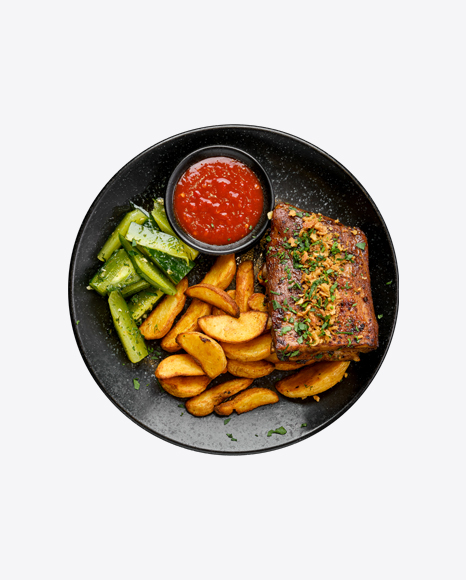 Roasted Beef Ribs w/ Potato Wedges & Pickled Cucumber