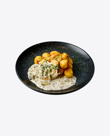 Fried Zander Fillet w/ Mushroom Sauce & Potato Balls