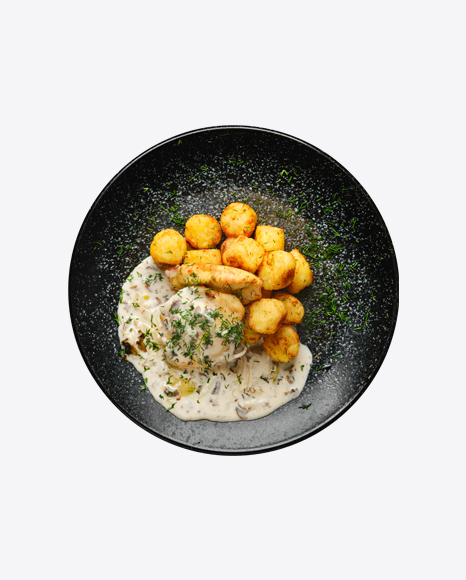 Fried Zander Fillet w/ Mushroom Sauce & Potato Balls