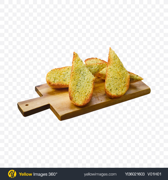 Download Toasted Garlic Bread on Wooden Board Transparent PNG on YELLOW Images