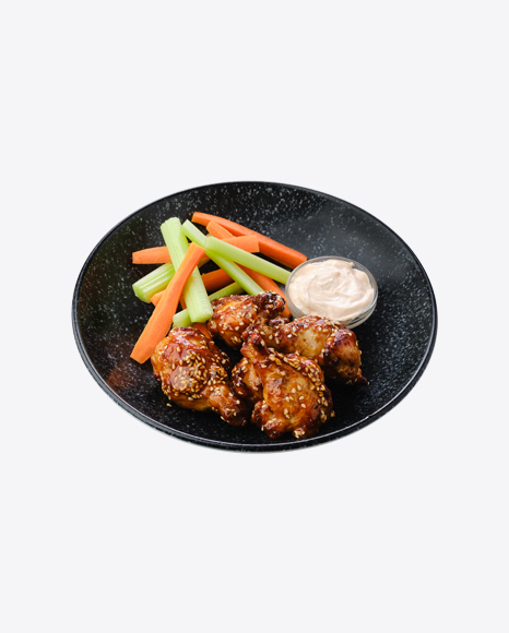 Fried Chicken Legs w/ Teriyaki Sauce, Celery & Carrot Slices