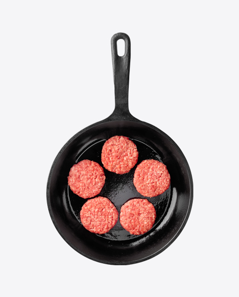 Raw Cutlets in Iron Pan