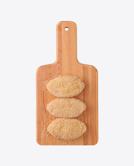 Raw Cutlets on Wooden Board