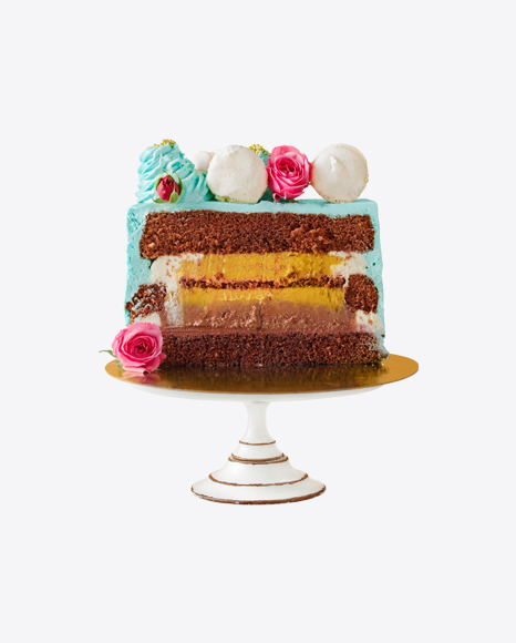 Sliced Cake w/ Flowers & Macarons