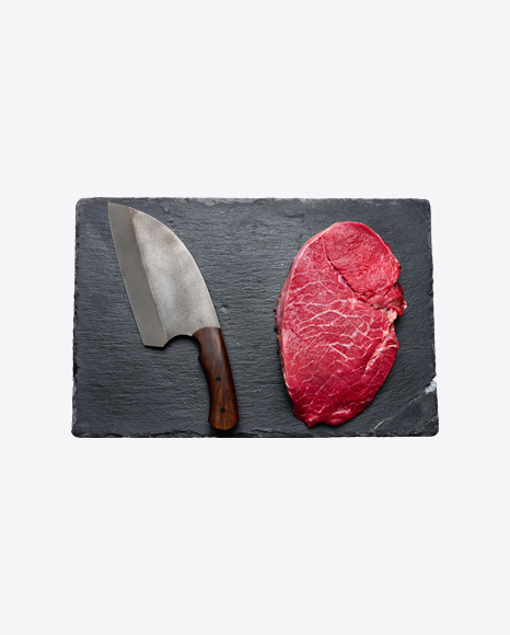 Raw Meat Peace on Board & Knife PNG