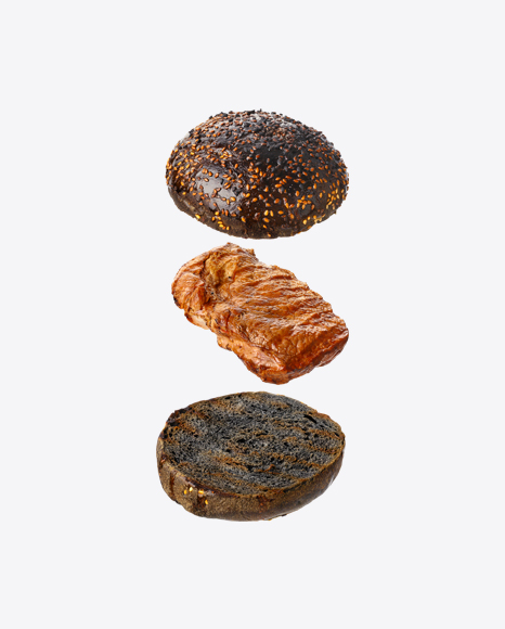 Black Burger Buns w/ Roasted Meat PNG