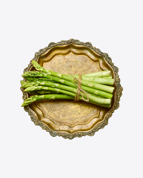 Asparagus Pile on Metallic Vintage Plate PNG