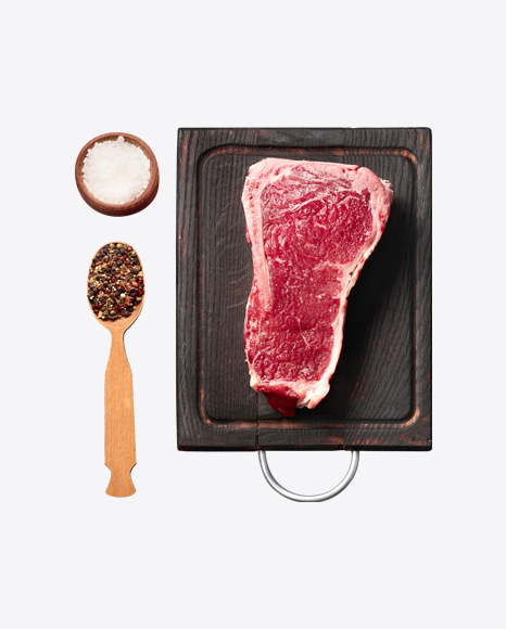 Raw Meat on Wooden Board w/ Spices PNG
