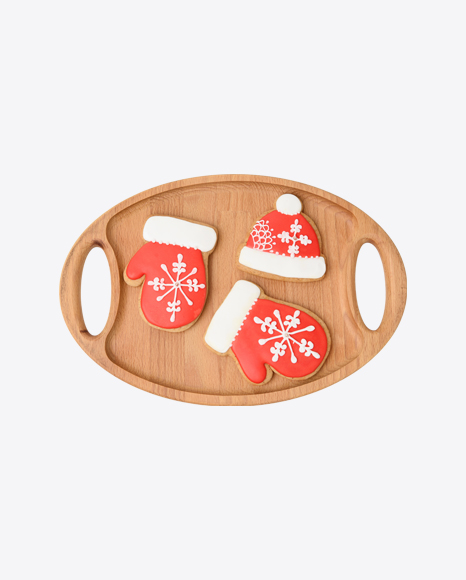 Winter-Styled Gingerbread Cookies on Wooden Plate PNG