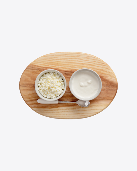 Cottage Cheese & Sour Cream Bowls on Wooden Board
