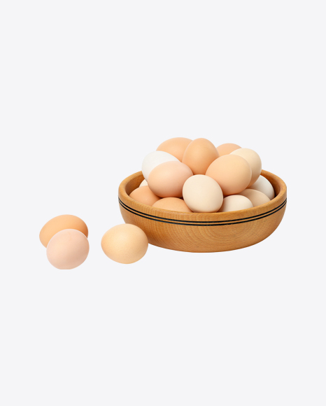Chicken Eggs in Wooden Bowl PNG