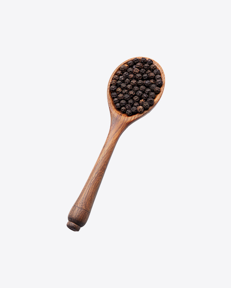 Black Peppercorns in Wooden Spoon