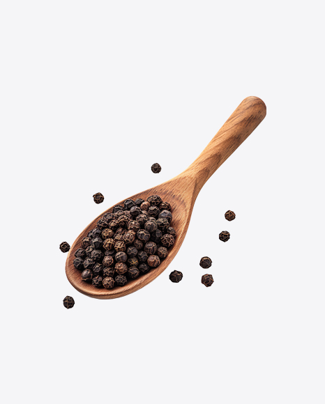 Black Peppercorns in Wooden Spoon